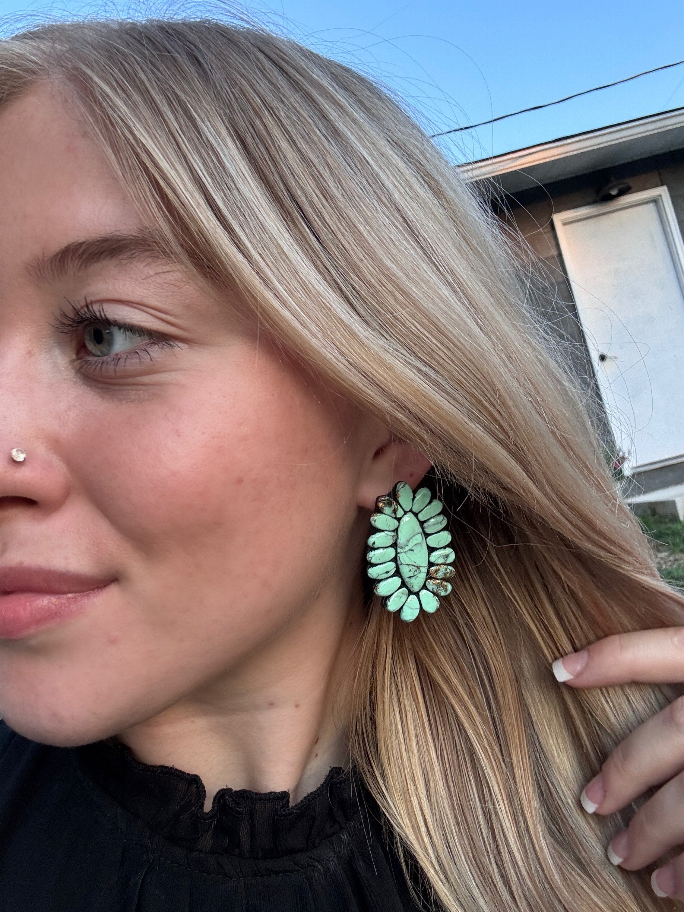 Large Lightweight Concho Stud Earrings