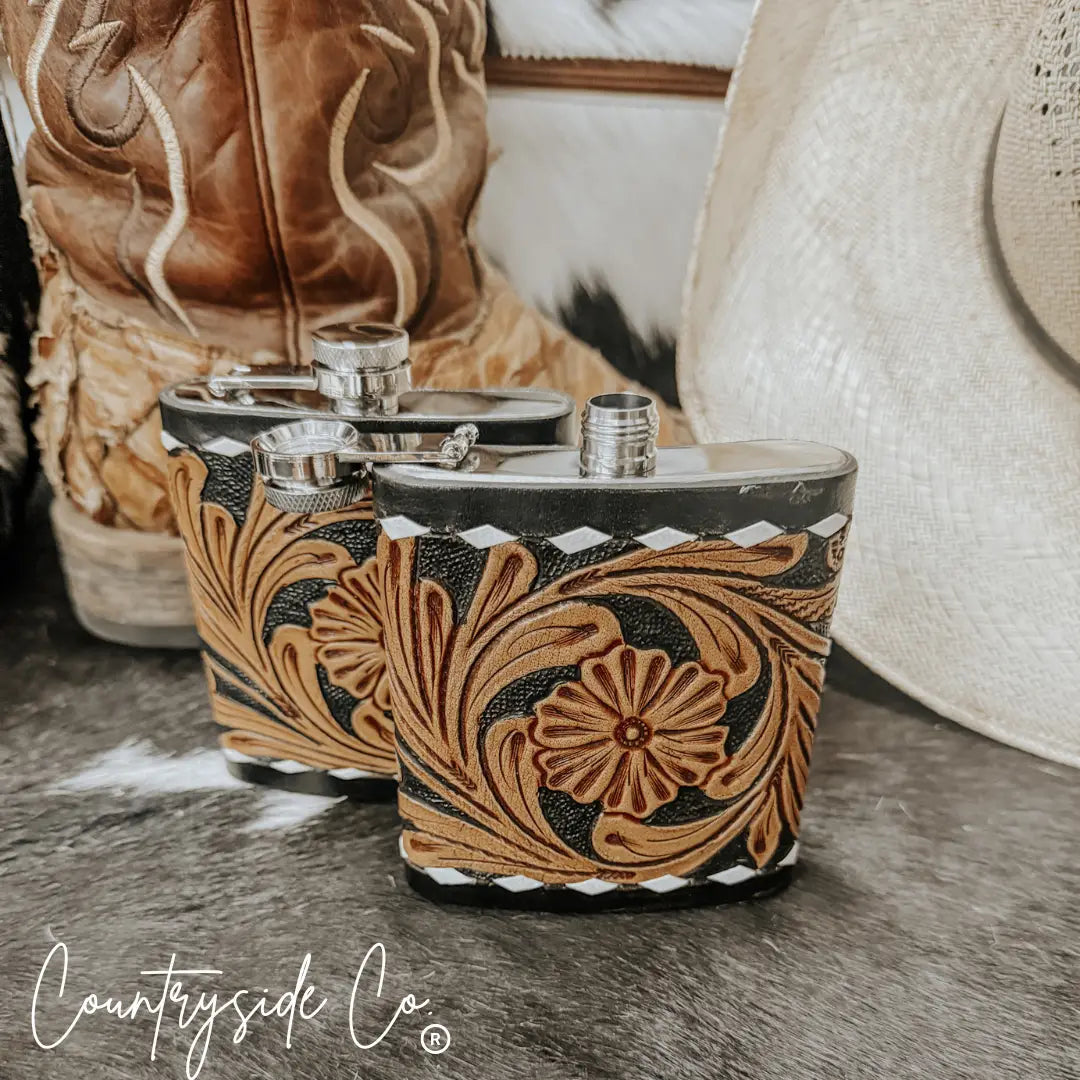 Legend Leather Flask Stainless Steel