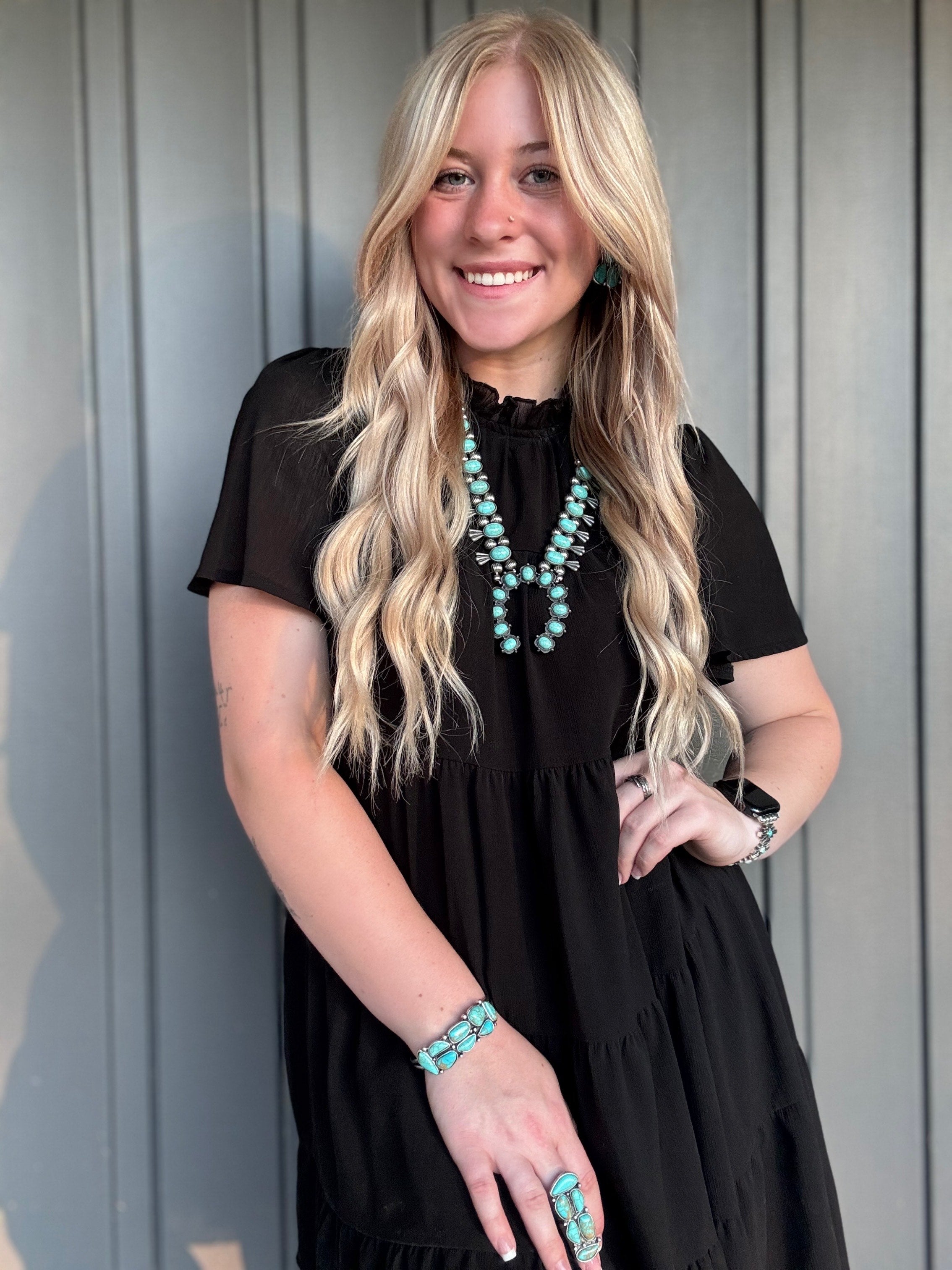 Turquoise Stone Squash Blossom Necklace