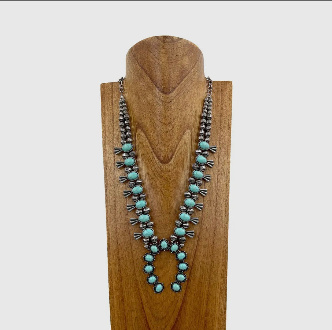 Turquoise Stone Squash Blossom Necklace