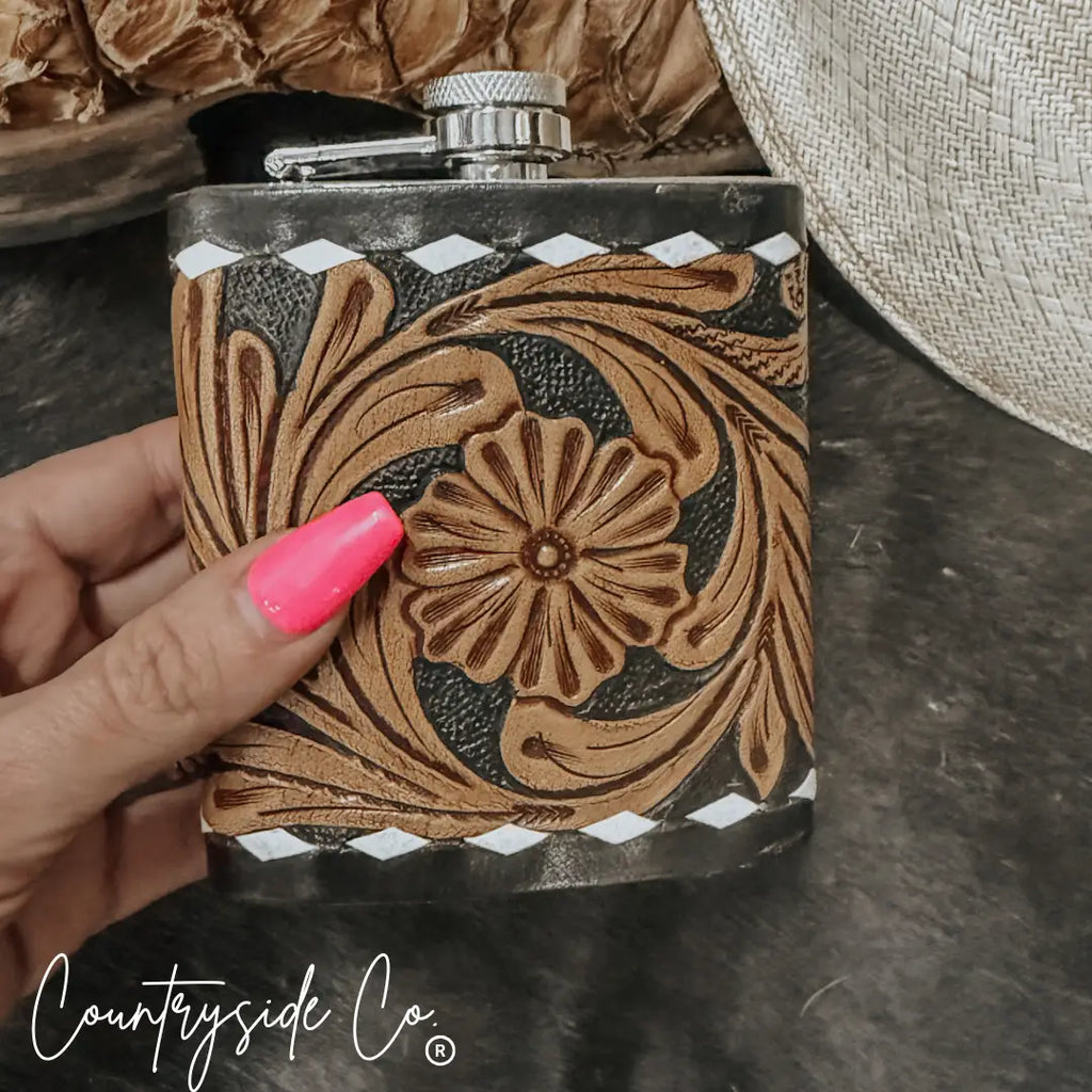 Legend Leather Flask Stainless Steel