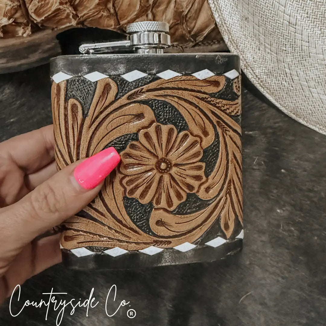 Legend Leather Flask Stainless Steel